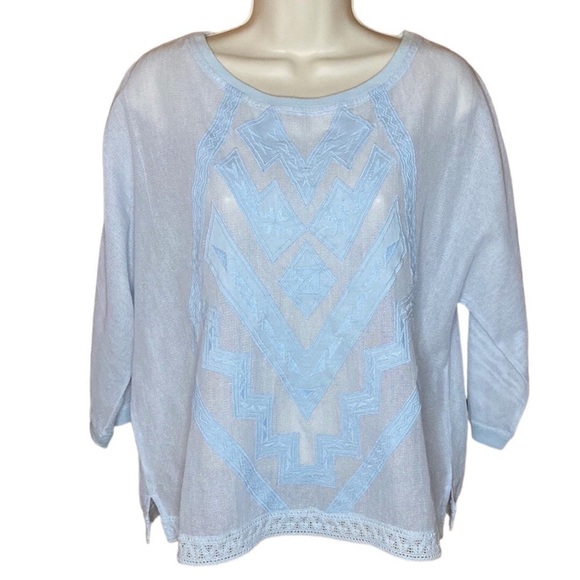 Meadow Rue Tops - Meadow Rue | Blue Embroidered Woven Sheer Blouse S